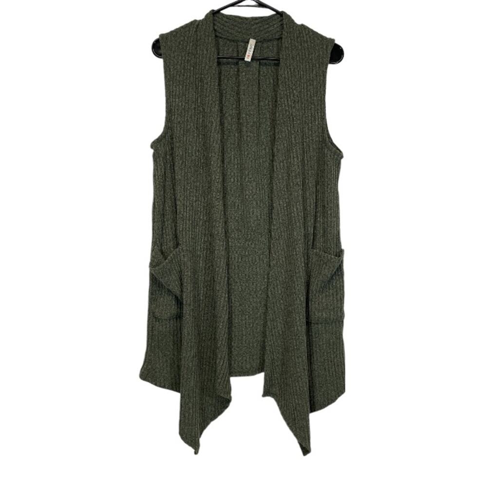Gilli Olive‎ Green Knit Sleeveless Cardigan Size L